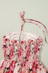 Pink Floral Sleeveless Halter Neck Shirred Back Ruffled Mini Dress